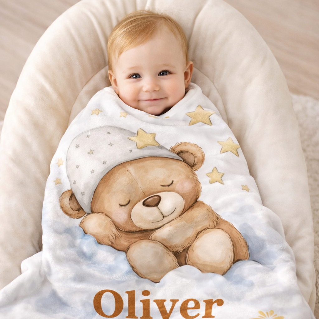 Couverture Bébé Personnalisable - Plaid doux petit ours