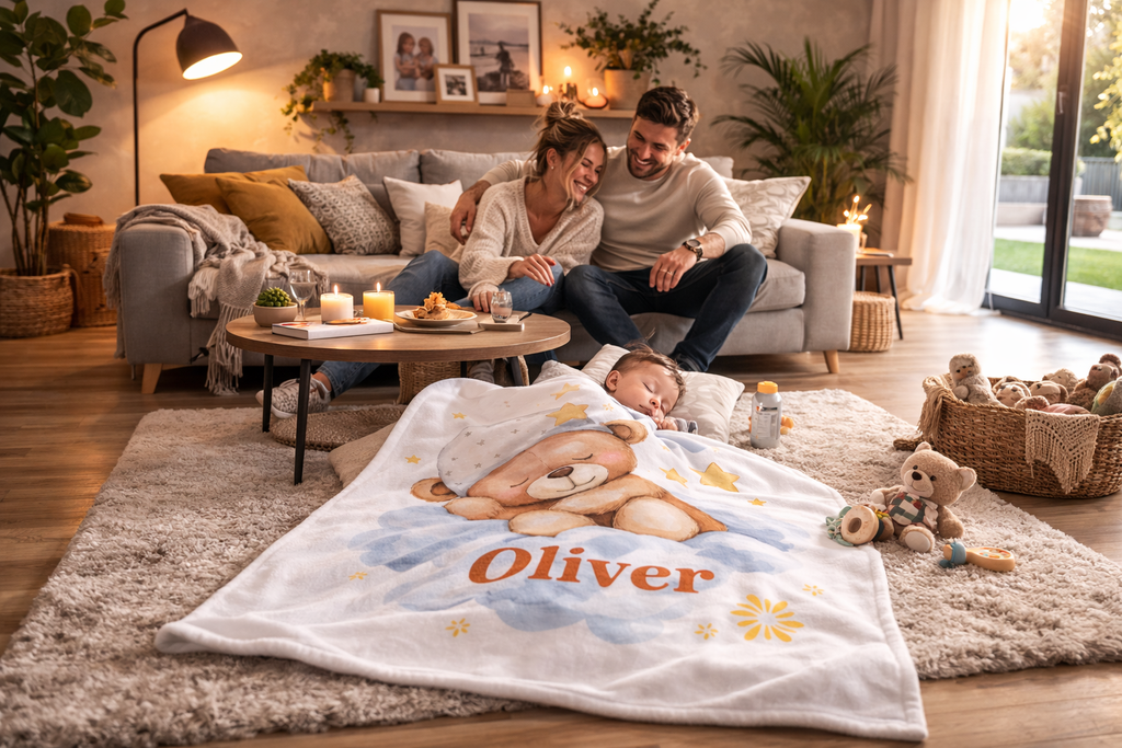 Couverture Bébé Personnalisable - Plaid doux petit ours